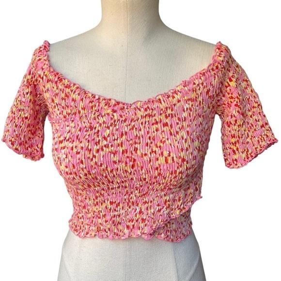Poupette St Barth Soledad Off-The-Shoulder Smocked Blouse in Light Pink Daffodil - Picture 6 of 10
